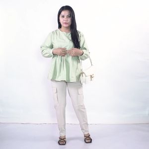 Oralia Blouse OverSize / Pakaian Kekinian / Atasan Lengkap L 2L 4L Model Blus Jumbo Kerja / Atasan Over Size Kantor Kerja / Blus Bigsize Formal Bahan Katun / Baju Model Tangan Pendek Panjang Polos Crew Neck Dusty Pink Turkish Green Sage Soft Pink