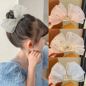 Princess Crown Hair Accessories Childrens Birthday Performance Fairy Tale Butterfly Knot Tulle Hair Clips Girls Hair Decorations