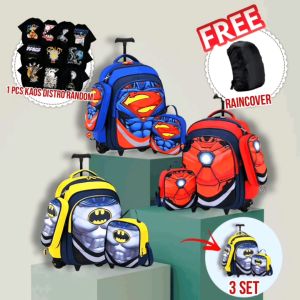 DB - Tas ransel sekolah anak sd import gratis kaos - tas ransel troli roda 2 anak sd gratis raincover- tas ransel troli set 3 import ( SET 3 3182)