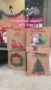 Sun Bear Xmas Day Merry Christmas Paper Gift Bag Door Gifts Goodies Bags Party Beg Hadiah Santa Claus