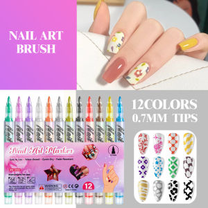 12-Color Nail Art Pens (0.7mm) Waterproof and Quick-Drying Nail Polish Pen Set Precision Drawing Tip Pens for DIY Nail Decoration (Packed in Paper Box Randomly Packed in Pvc Box)
