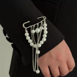 Ingemark | Ingemark New Elegant Imitation Pearl Brooches Women Exquisite Multi Layer Metal Chain Tassel Brooch Shirt Collar Lapel Suit Pin