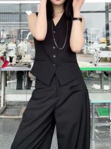 Black V-neck Suit Jacket Vest Womens Summer New Sleeveless Waist-cinching Open Cardigan Top Outerwear Fashion Commute