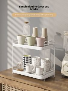 Double Layer Glass Cup Rack Drainage Shelf Kitchen Storage Organizer Metal Material No Drilling Required for Household Use