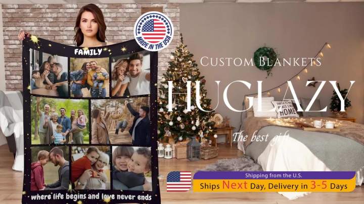 HUGLAZY Custom Blanket with Photos Text Personalized Picture Throw Blankets for Couple Birthday Fathers Mothers Valentines Day Gift