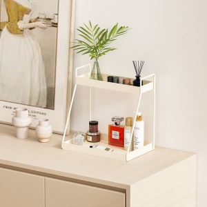 Cream Style Cosmetics Storage Rack Lipstick Skin Care Products Display Stand Makeup Brush Double-Layer Storage Box Desktop Shelf