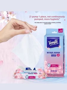 Tempo Tempo Wet Wipes Mini Sanitary Alcohol-Free Cherry Blossom Fragrance Wet Tissue Portable 8 Pieces * 6 Packs Travel Pack
