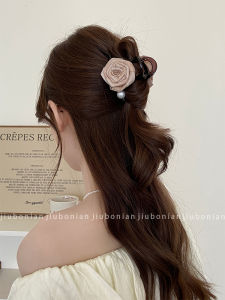 Medium Size Dry Rose Flower Hair Clip Womens Half Updo Shark Clamp Back of Head Hair Accessories Korean Style Acrylic Material