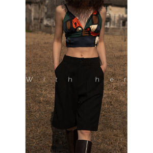 Original Design High Waist Wide Leg Black Suit Pants Womens New Summer Casual Trousers Polyester Fiber Pocket Details