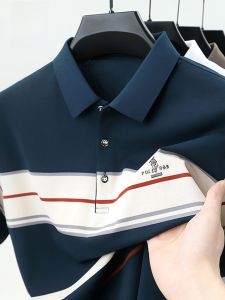 ROMON | เสื้อยืดคอโปโลแขนสั้นผ้าไหมน้ำแข็ง Ro Mont สไตล์พ่อ ฤดูร้อน 2025 ลำลอง ปกติ ไม่ต้องรีด วัสดุอื่นๆ 100%