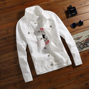 Slim Fit Mens Denim Jacket Spring Autumn Fashionable Youthful Style Single Button Closure Long Sleeve Casual Outerwear