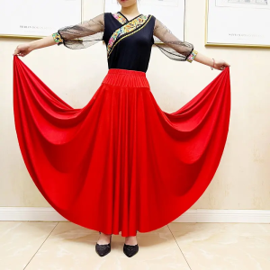 Pure Color National Dance Skirt Square Dancing Half-length Skirt Big Swing Summer Dancewear Womens Milk Silk Seven-quarter Sleeve