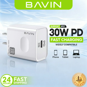 BAVIN PC818 30W PD Fast Charging Universal Wall Charger Type-C Compatible for iPh 12-17 Series / Android Devices