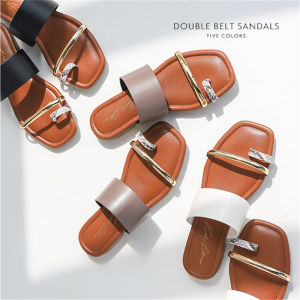 Japanese Style Single + a Small Amount of Summer Strap Retro Patchwork Open Toe Minimalist Easiest for Match Sandal Slippers Flat Shoes Womens Shoes