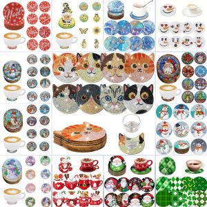 8 sets of DIY Christmas-style/cat/letter/pattern diamond art painting set coasters wooden coasters without brackets