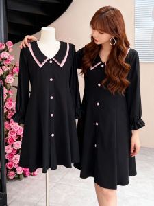 XIYUQI | French Gentle Style Black Peter Pan Collar Loose Slimming Dress Spring