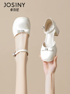 Josiny | Mary Jane Shoes Bow Knot Thick Heel Crystal Decorated Womens French Style 1 Pair