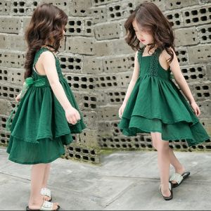 Fashionable Summer Dress for Girls Baby Princess Style Strapless Cotton Linen Blend Child Clothing Trendy Skirt Kids Outfits