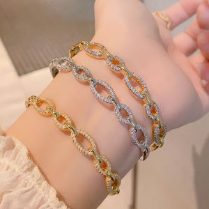 Fashion bracelet ring set Womens new personalized fashion geometric zircon bracelet ring set Temperament light luxury high-end open bracelet set