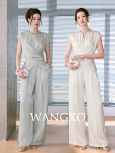 WANGXO | Bộ Quần Áo Không Tay Chất Liệu Như Lụa Thiết Kế Eo Xoắn