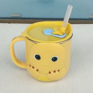 Milk Dragon Childrens Cups For Home Drinking Water 316 Steel Babys Ring Feeding Bottle Milk Cup with Straw Scale Anti-Fall Water Cup