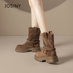 Josiny | Thick Sole English Style Chunky Heel Boots Mid-Calf