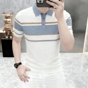Kawadu | Contrast Striped Polo-style T-shirt Mens Short Sleeve