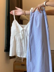Korean Style White Strap Vest Women Summer Slim Fit Inner Sweet And Spicy Sleeveless Plaid Casual Pants Two Piece Set