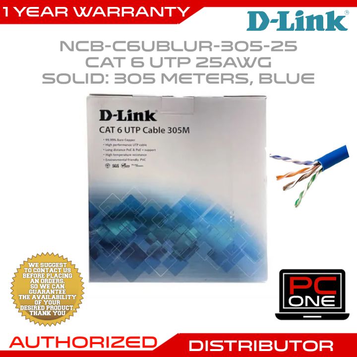 DLink NCBC6UBLUR30525 Cat 6 UTP 25AWG Solid 305 Meters, Blue