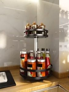 Storage Rack 360° Rotating Spice Rack 2/3 Tier adjustable Kitchen bathroom Storage Rack