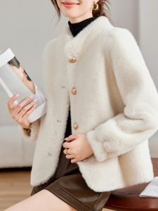 Mink Velvet Coat Short Loose Thickened Stand Collar Open Cardigan Womens Outerwear Winter Woolen Knitwear Korean Style