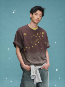 JNXS | Star Print Tie-dye Style Loose Short Sleeve T-shirt