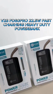 V2S PD60Pro Universal Portable HeavyDuty Powerbank 60000MAH Power Bank Fast Charging With Built in Cable With Flashlight