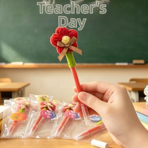 QIWEILANG | Special for Teachers Gift Red Pen for Grading Hook Crochet Red Flower