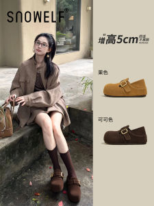 Fleece Lined Thick Heel Full Wrap Birkenstock Womens Shoes 2025 New Autumn Small Potato Single Shoes Retro Womens Shoes