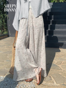 Grey-green Printed Drapey Loose Wide-leg Straight Casual Womens Pants Autumn Long