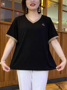 HUAXUNRAN | Áo Thun V-Neck Dáng Suông Thời Trang Cho Phụ Nữ Trung Niên Và Người Già Mùa Hè