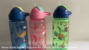 600ml Kids Water Bottle with Flip-Up Straw and Carry Handle for Toddler Leak-Proof Durable Drinking Cup Botol Air 2586