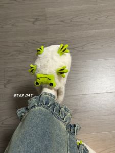 Comfortable Warm Plush Slippers Womens Spring Autumn New Style Cute Frog Cotton Slippers Cozy Home Shoes Artificial Short Fur