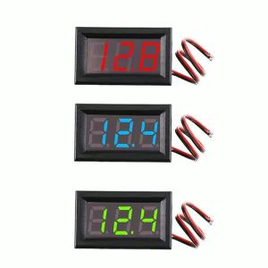 Vôn Kế Kỹ Thuật Số Nhỏ Màn Hình LED 2 Dòng Đồng Hồ Đo Điện Áp Phạm Vi 5-120V Có Dây Kết Nối Để Đo Điện Áp DC Màu Đỏ Xanh Dương Xanh Lá.