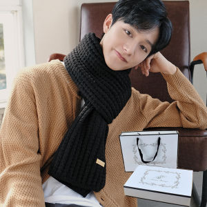 Winter New Men Women Couple Scarf Pure Color Knitted Neck Tie Versatile Korean Style Gift Boxed Wool Fashion Accessory