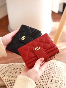 Fashionable Short Womens Wallet Embroidered Line Diamond Pattern Two-Fold Card Holder Money Clip Korean Style Youth Leather
