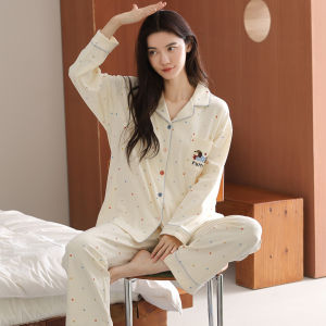 Miiow | Pure Cotton Long Sleeve Sleepwear Set Casual Loose Womens Home Clothes Cat Person 2025 New Style Comfortable Nightgown