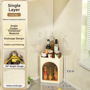 Bathroom Corner Rotating Storage Rack Triangle Wall Mounted Shelf Kitchen Bathroom Organizer Cabinet No Drilling Required