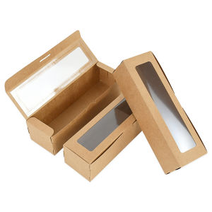 5 ชิ้นกระดาษคราฟท์กล่องบรรจุภัณฑ์หน้าต่างโปร่งใสพับ Candy Baking คุกกี้กล่องงานแต่งงานวันเกิดอุปกรณ์ตกแต่ง