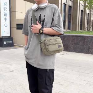 Túi đeo vai vải canvas vuông nhỏ mới cho nam túi xách đa lớp ví túi đeo chéo chống mài mòn túi đi làm thời trang cho nam