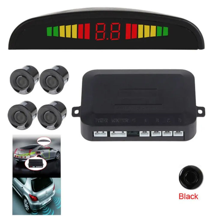 Motoforti Universal Car Vehicle Reverse Backup Radar System Reverse Parking Sensors Distance Detection Red 4 Parking Sensors Alarm Buzzer