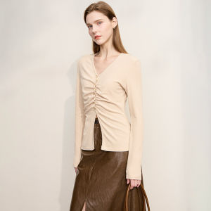 AMII | Slimming Ribbed Knitted Top Autumn French Elegant