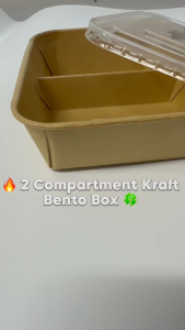 [SG Ready Stock] 2 Compartment Kraft Bento Box 800ml with PP Lid | 50pcs/pkt | Disposable Food Container Lunch Box