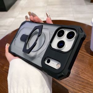 Luxury Heavy Military Armor Shockproof Matte Case For iPhone 16 Pro Max 17 Air For Magsafe Magnetic Ring Stand Holder Hard Cover